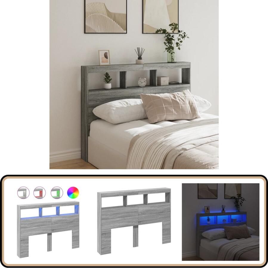 VidaXL Hoofdbordkast Grijs Sonoma 140x17x102 cm Hoofdbord Led Verlichting Bedroom Furniture Houten Hoofdbord Grijze Hoofdbord
