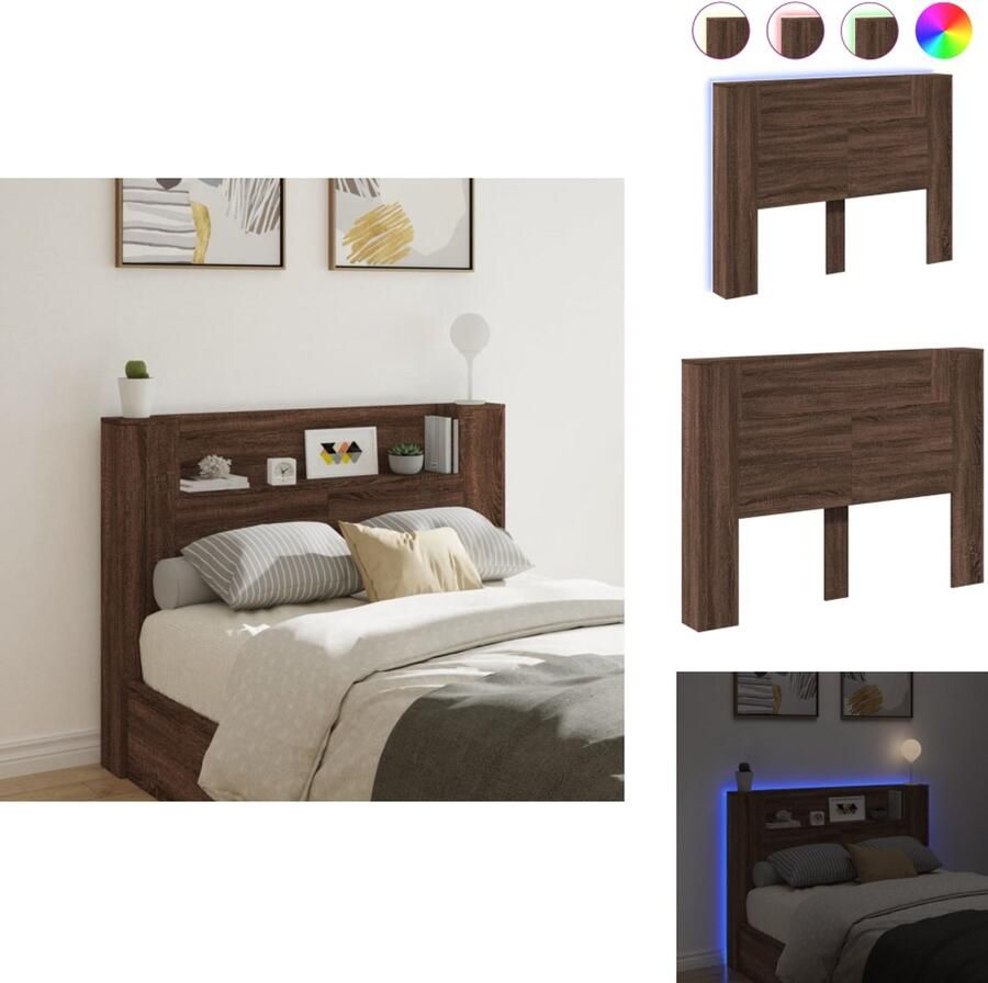VidaXL Hoofdbordkast Hoofdbordkasten Hoofdbord Kast Hoofdbord Kast Bed Hoofdbordkast met LED-verlichting 140x16 5x103 5 cm bruin eiken