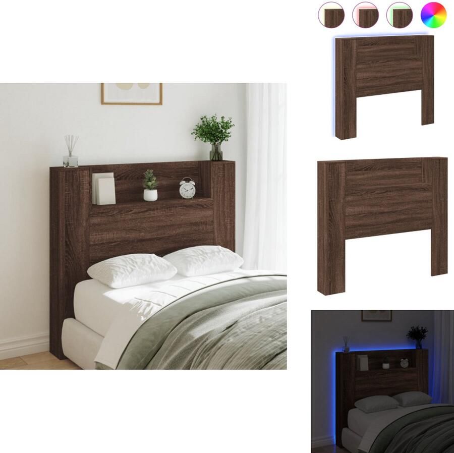 VidaXL Hoofdbordkast Hoofdbordkasten Hoofdbord Kast Hoofdbord Kast Bed Hoofdbordkast met LED-verlichting 120x16 5x103 5 cm bruin eiken