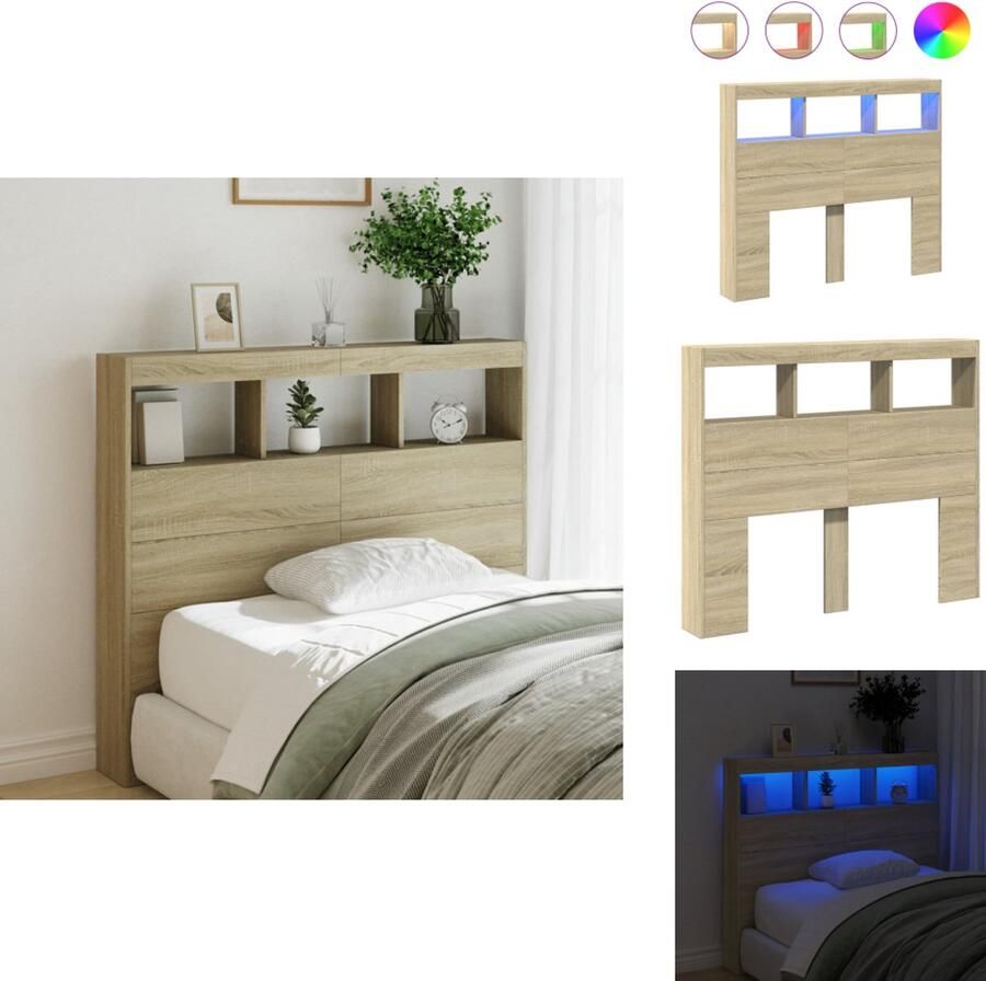 VidaXL Hoofdbordkast Hoofdbordkasten Hoofdbord Kast Hoofdbord Kast Bed Hoofdbordkast met LED-verlichting 120x17x102 cm sonoma eiken