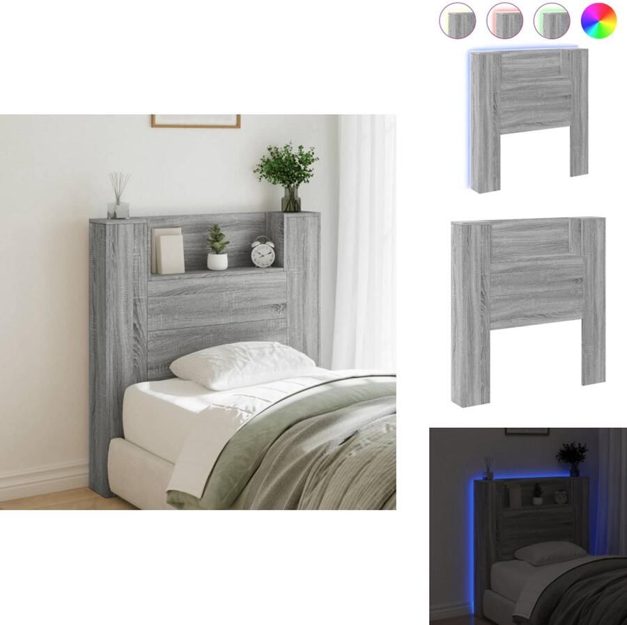 VidaXL Hoofdbordkast Hoofdbordkasten Hoofdbord Kast Hoofdbord Kast Bed Hoofdbordkast met LED 100x16 5x103 5 cm grijs sonoma