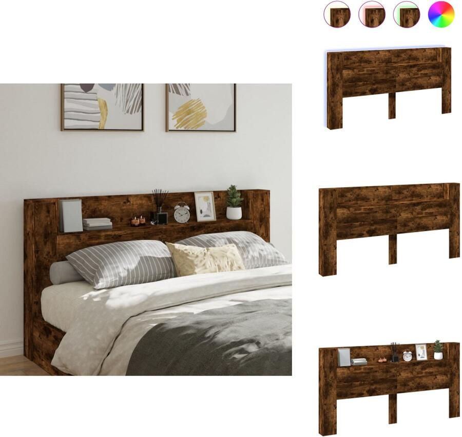 VidaXL Hoofdbordkast Hoofdbordkasten Hoofdbord Kast Hoofdbord Kast Bed Hoofdbordkast met LED 200x16 5x103 5 cm gerookt eikenkleurig