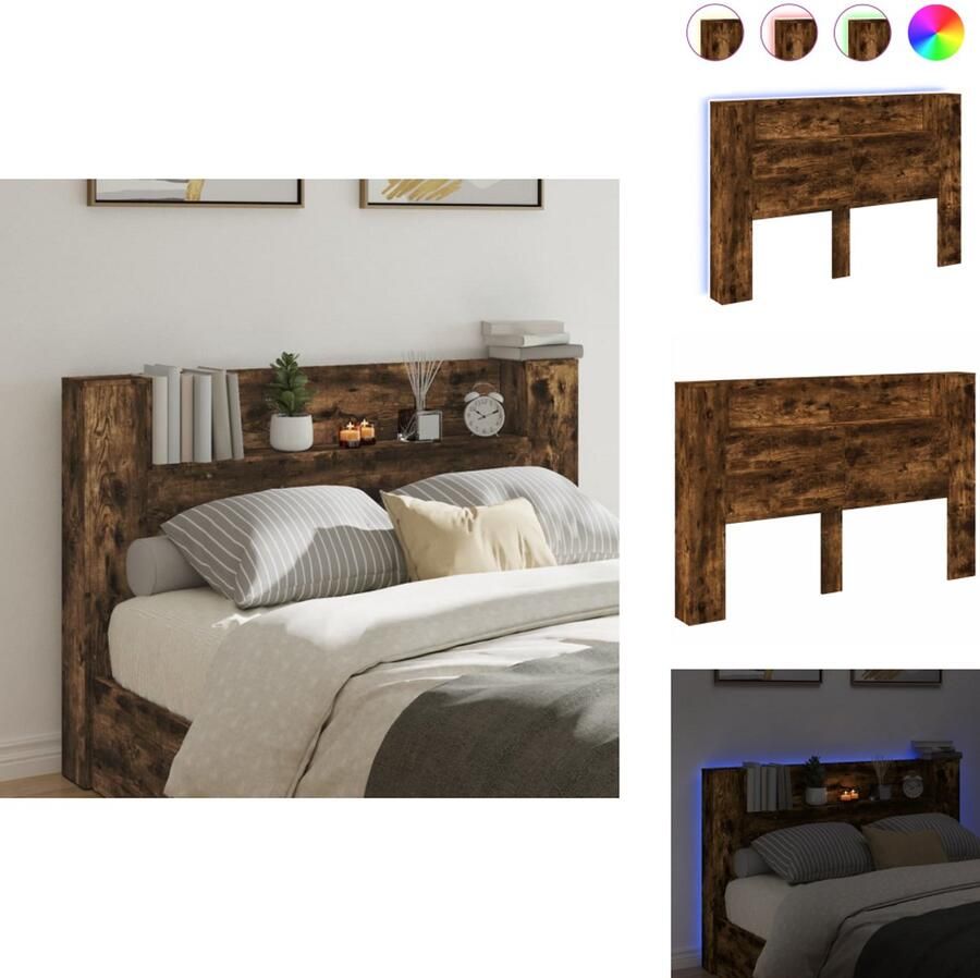 VidaXL Hoofdbordkast Hoofdbordkasten Hoofdbord Kast Hoofdbord Kast Bed Hoofdbordkast met LED 160x16 5x103 5 cm gerookt eikenkleurig