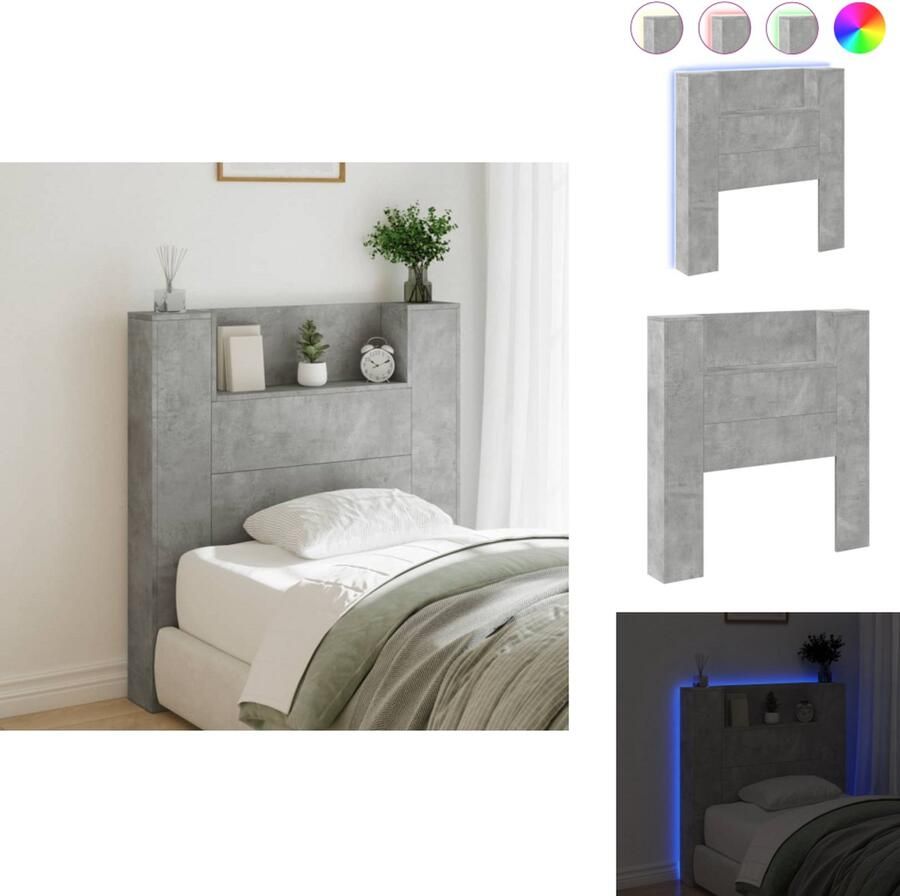 VidaXL Hoofdbordkast Hoofdbordkasten Hoofdbord Kast Hoofdbord Kast Bed Hoofdbordkast met LED-verlichting 100x16 5x103 5 cm betongrijs