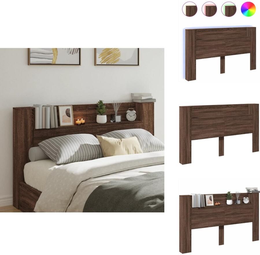 VidaXL Hoofdbordkast Hoofdbordkasten Hoofdbord Kast Hoofdbord Kast Bed Hoofdbordkast met LED-verlichting 180x16 5x103 5 cm bruin eiken