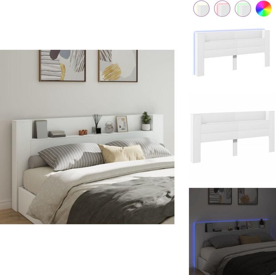 VidaXL Hoofdbordkast Hoofdbordkasten Hoofdbord Kast Hoofdbord Kast Bed Hoofdbordkast met LED-verlichting 220x16 5x103 5 cm wit