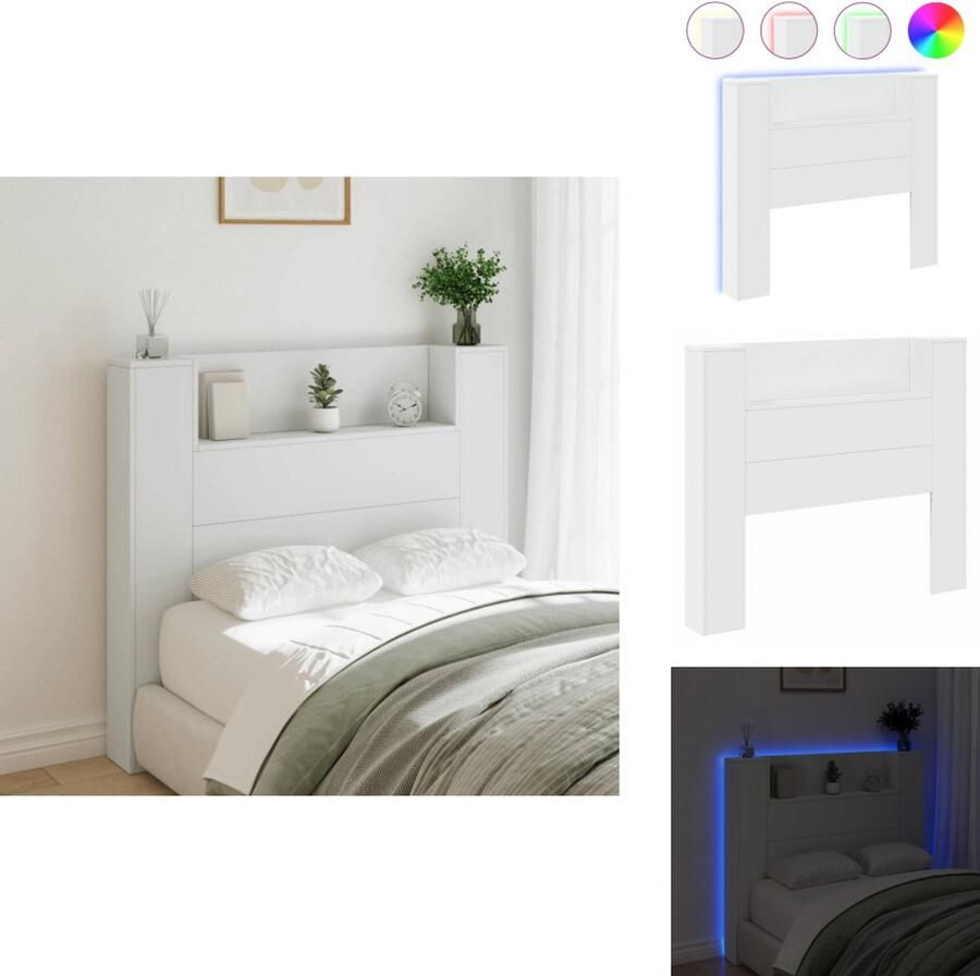 VidaXL Hoofdbordkast Hoofdbordkasten Hoofdbord Kast Hoofdbord Kast Bed Hoofdbordkast met LED-verlichting 120x16 5x103 5 cm wit