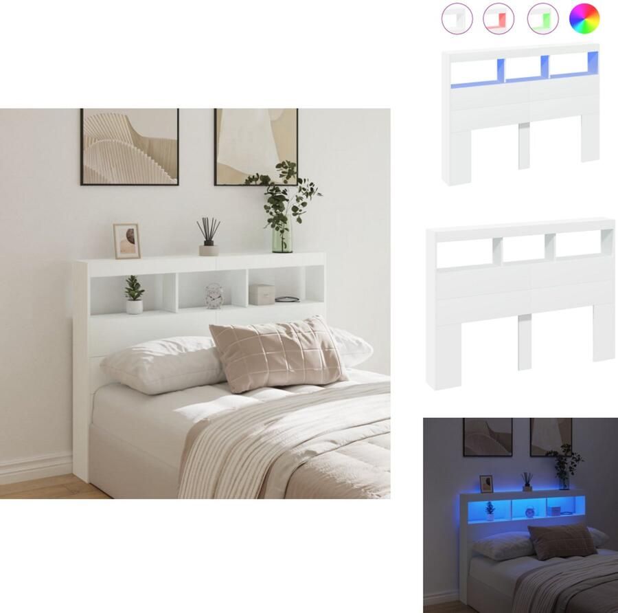 VidaXL Hoofdbordkast Hoofdbordkasten Hoofdbord Kast Hoofdbord Kast Bed Hoofdbordkast met LED-verlichting 140x17x102 cm wit