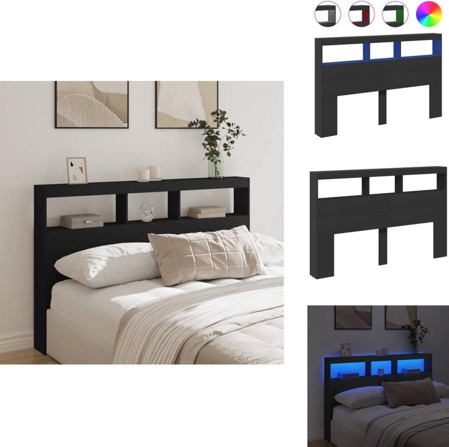 VidaXL Hoofdbordkast Hoofdbordkasten Hoofdbord Kast Hoofdbord Kast Bed Hoofdbordkast met LED-verlichting 160x17x102 cm zwart