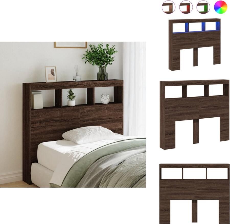 VidaXL Hoofdbordkast Hoofdbordkasten Hoofdbord Kast Hoofdbord Kast Bed Hoofdbordkast met LED-verlichting 120x17x102 cm bruin eiken