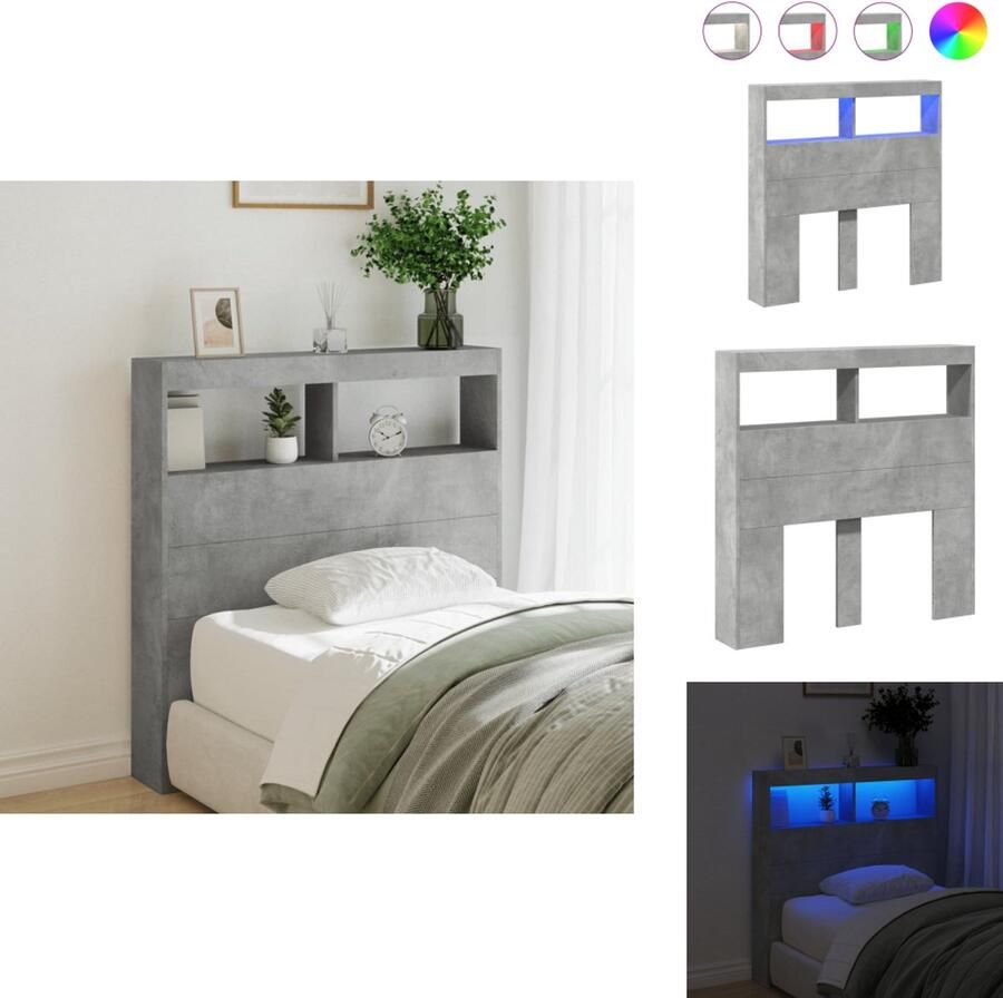 VidaXL Hoofdbordkast Hoofdbordkasten Hoofdbord Kast Hoofdbord Kast Bed Hoofdbordkast met LED-verlichting 100x17x102 cm betongrijs