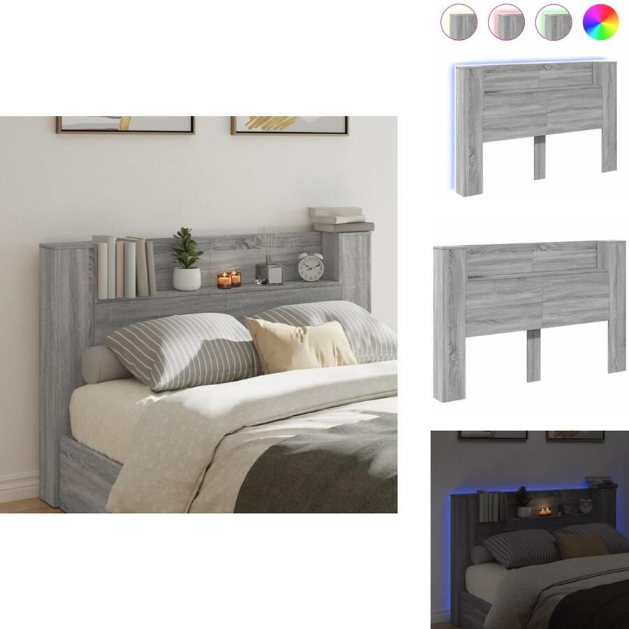 VidaXL Hoofdbordkast Hoofdbordkasten Hoofdbord Kast Hoofdbord Kast Bed Hoofdbordkast met LED 160x16 5x103 5 cm grijs sonoma eikenkleur