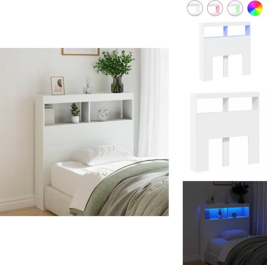 VidaXL Hoofdbordkast Hoofdbordkasten Hoofdbord Kast Hoofdbord Kast Bed Hoofdbordkast met LED-verlichting 100x17x102 cm wit