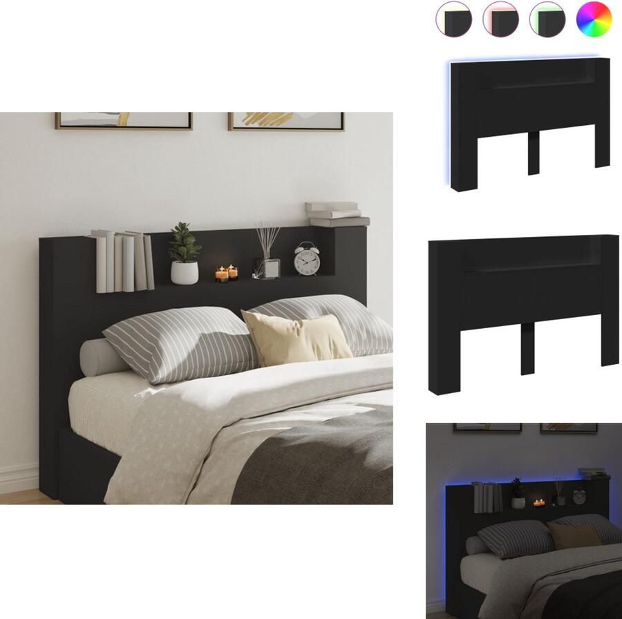 VidaXL Hoofdbordkast Hoofdbordkasten Hoofdbord Kast Hoofdbord Kast Bed Hoofdbordkast met LED-verlichting 160x16 5x103 5 cm zwart