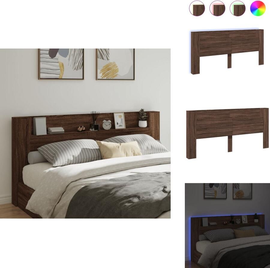 VidaXL Hoofdbordkast Hoofdbordkasten Hoofdbord Kast Hoofdbord Kast Bed Hoofdbordkast met LED-verlichting 220x16 5x103 5 cm bruin eiken