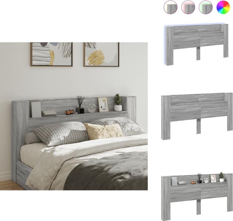 VidaXL Hoofdbordkast Hoofdbordkasten Hoofdbord Kast Hoofdbord Kast Bed Hoofdbordkast met LED 200x16 5x103 5 cm grijs sonoma