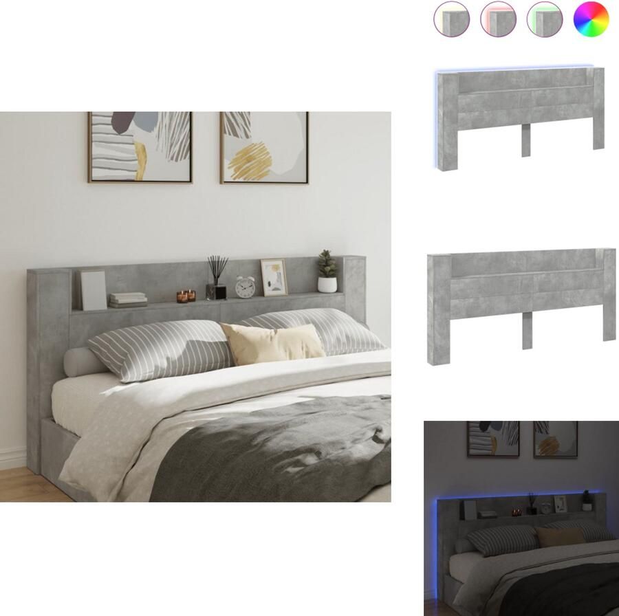 VidaXL Hoofdbordkast Hoofdbordkasten Hoofdbord Kast Hoofdbord Kast Bed Hoofdbordkast met LED-verlichting 220x16 5x103 5 cm betongrijs