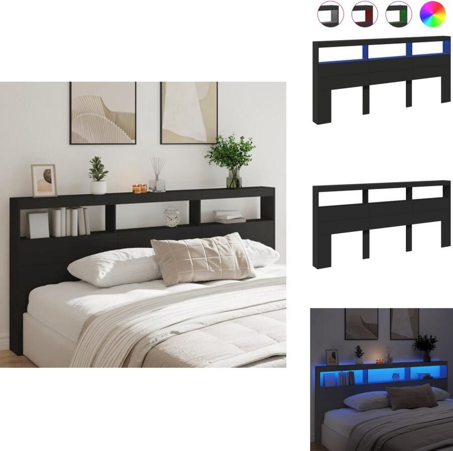 VidaXL Hoofdbordkast Hoofdbordkasten Hoofdbord Kast Hoofdbord Kast Bed Hoofdbordkast met LED-verlichting 220x17x102 cm zwart