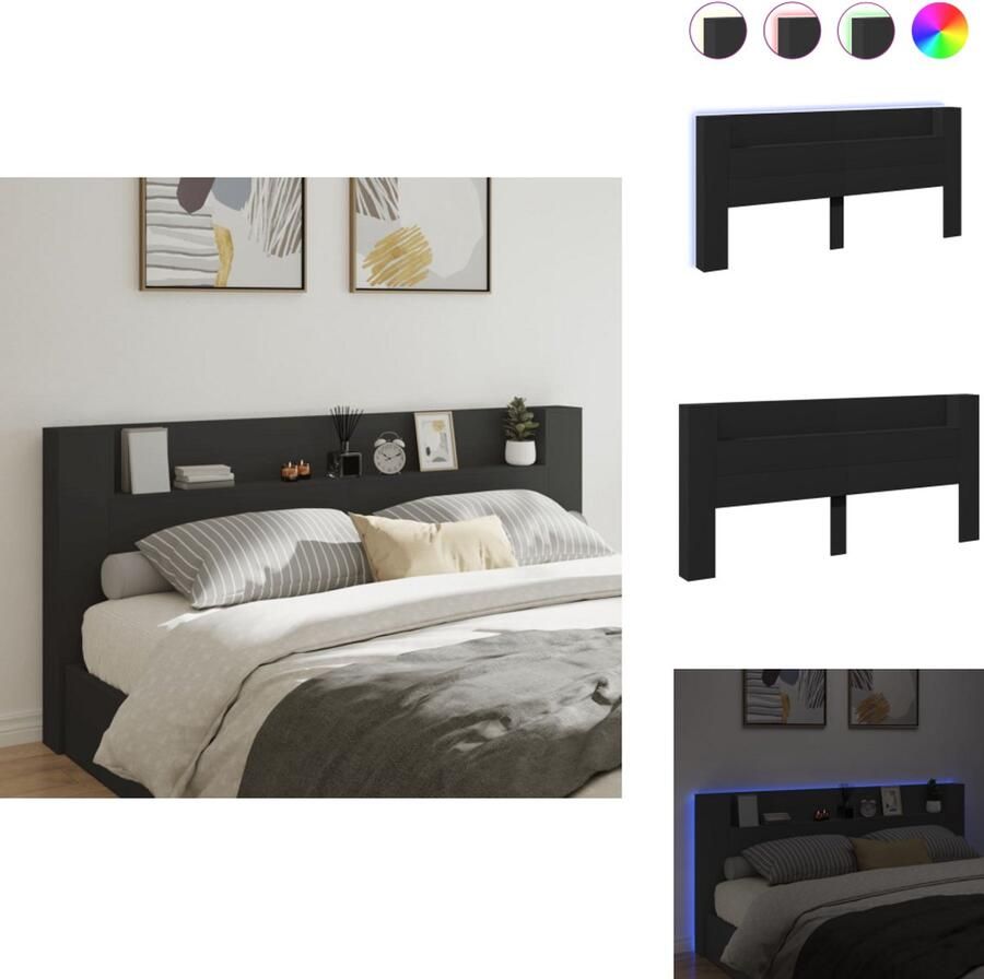 VidaXL Hoofdbordkast Hoofdbordkasten Hoofdbord Kast Hoofdbord Kast Bed Hoofdbordkast met LED-verlichting 220x16 5x103 5 cm zwart