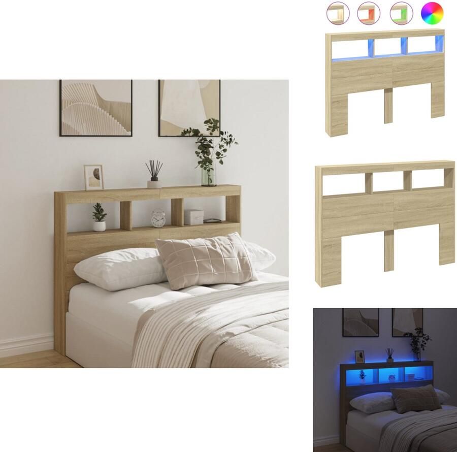 VidaXL Hoofdbordkast Hoofdbordkasten Hoofdbord Kast Hoofdbord Kast Bed Hoofdbordkast met LED-verlichting 140x17x102 cm sonoma eiken
