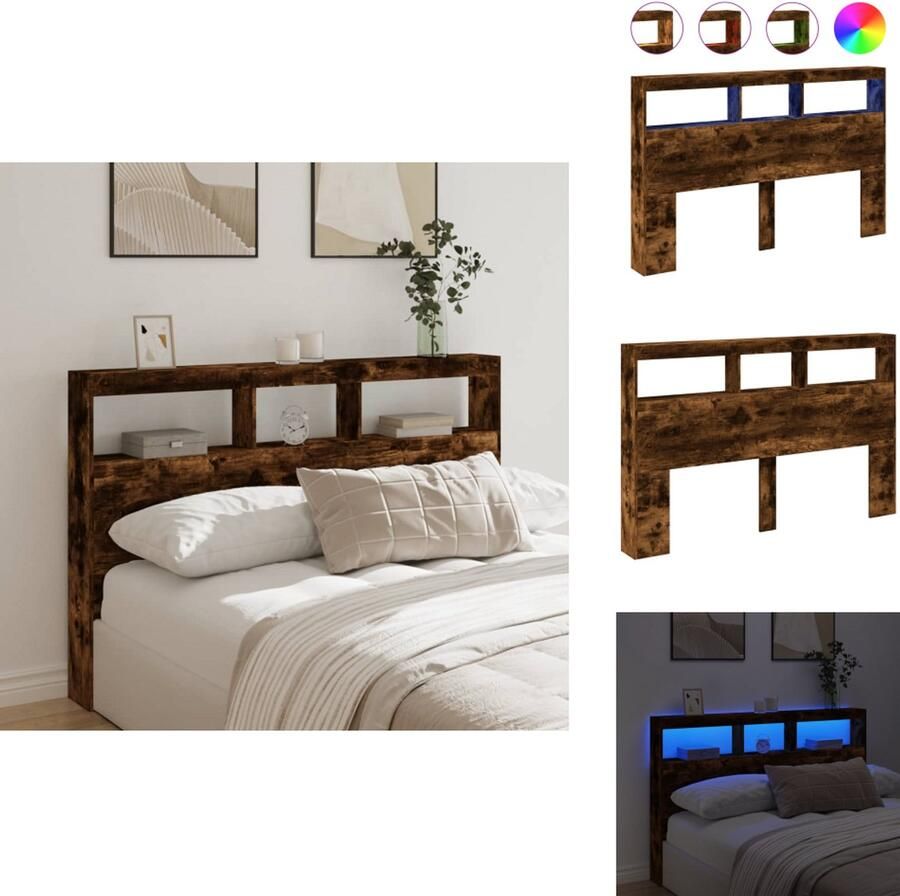 VidaXL Hoofdbordkast Hoofdbordkasten Hoofdbord Kast Hoofdbord Kast Bed Hoofdbordkast met LED-verlichting 160x17x102 cm gerookt eiken