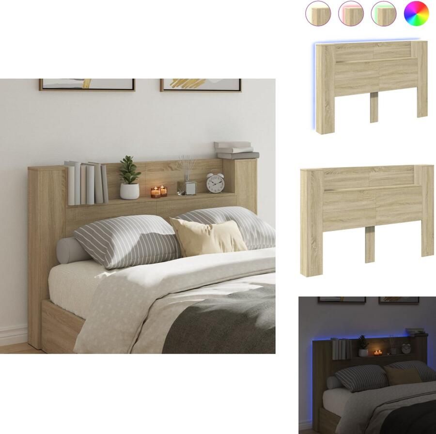 VidaXL Hoofdbordkast Hoofdbordkasten Hoofdbord Kast Hoofdbord Kast Bed Hoofdbordkast met LED 160x16 5x103 5 cm sonoma eikenkleurig