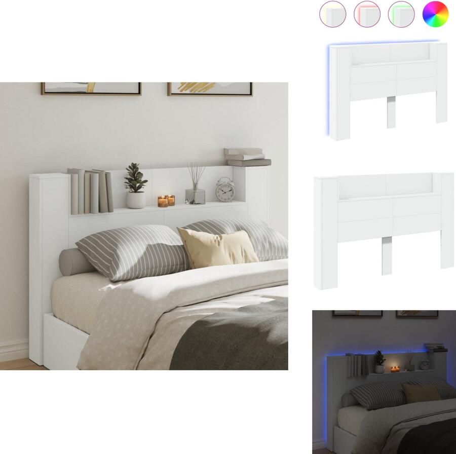 VidaXL Hoofdbordkast Hoofdbordkasten Hoofdbord Kast Hoofdbord Kast Bed Hoofdbordkast met LED-verlichting 160x16 5x103 5 cm wit