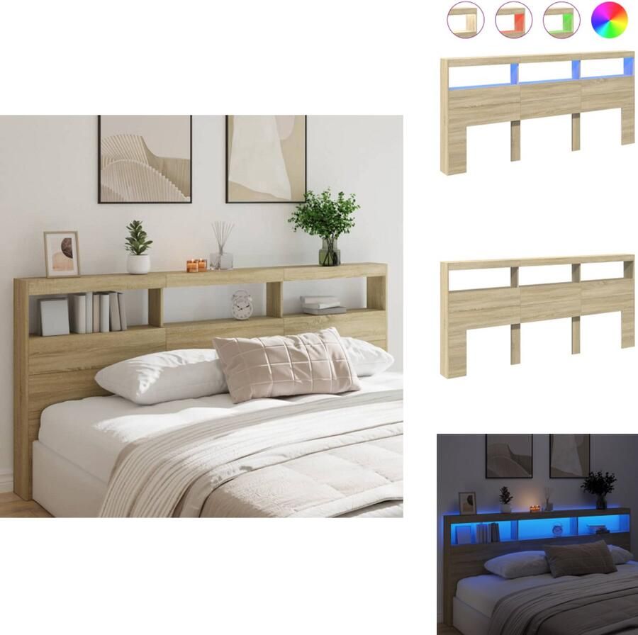 VidaXL Hoofdbordkast Hoofdbordkasten Hoofdbord Kast Hoofdbord Kast Bed Hoofdbordkast met LED-verlichting 220x17x102 cm sonoma eiken