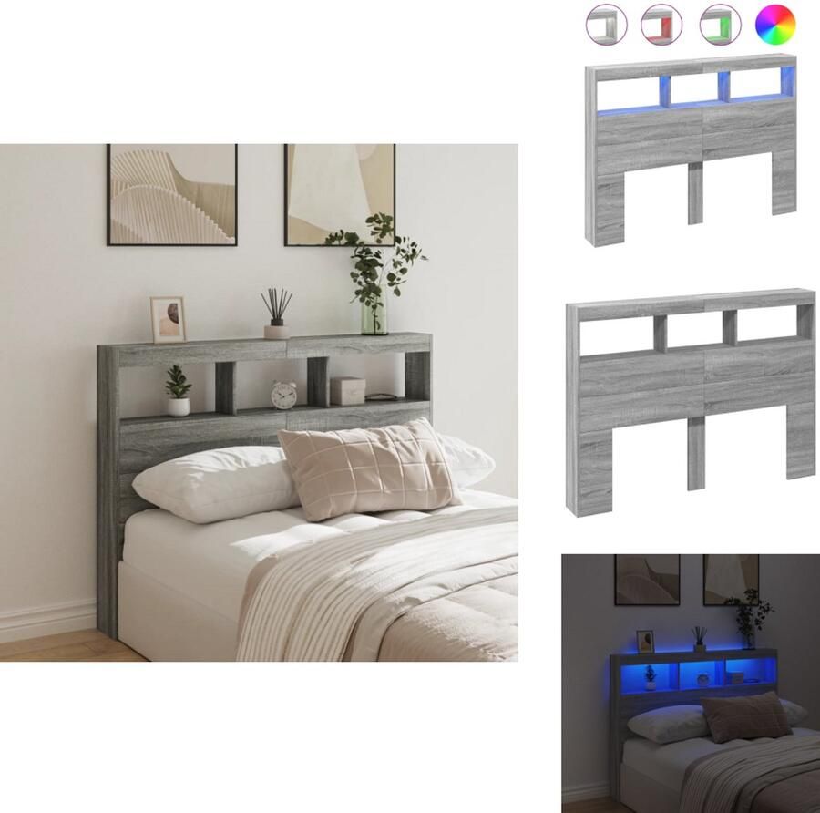 VidaXL Hoofdbordkast Hoofdbordkasten Hoofdbord Kast Hoofdbord Kast Bed Hoofdbordkast met LED-verlichting 140x17x102 cm grijs sonoma