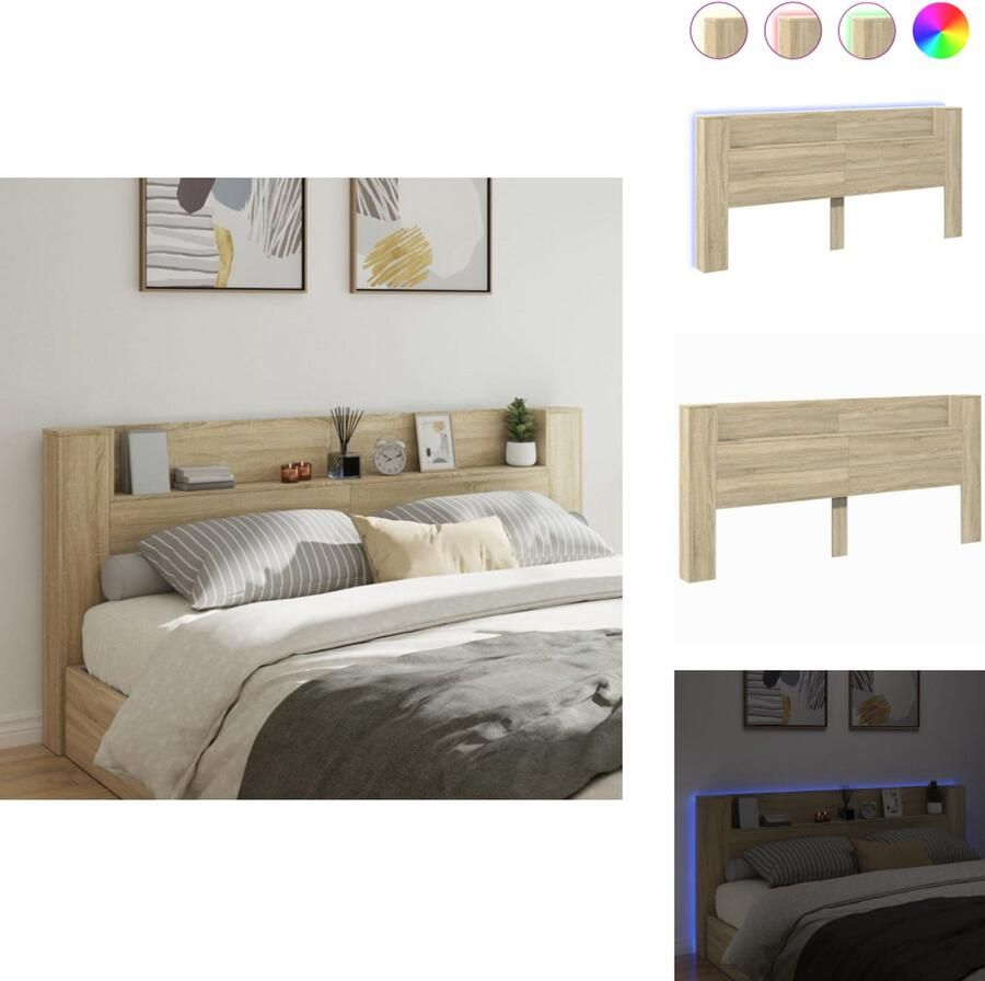 VidaXL Hoofdbordkast Hoofdbordkasten Hoofdbord Kast Hoofdbord Kast Bed Hoofdbordkast met LED 220x16 5x103 5 cm sonoma eikenkleurig