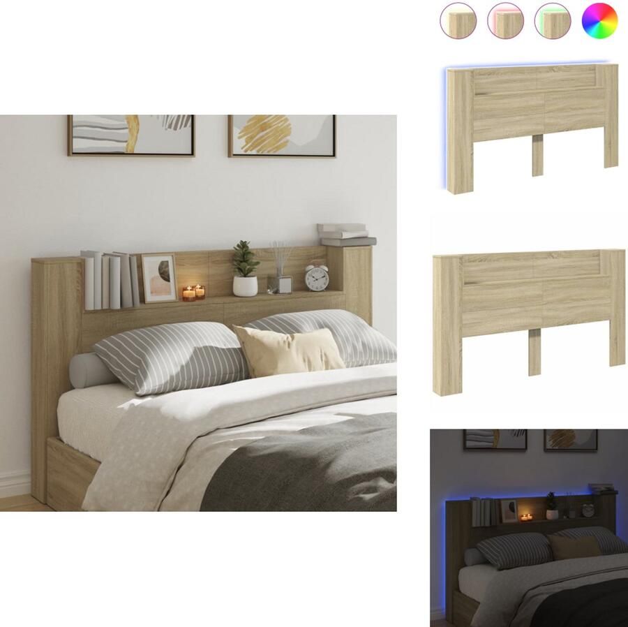 VidaXL Hoofdbordkast Hoofdbordkasten Hoofdbord Kast Hoofdbord Kast Bed Hoofdbordkast met LED 180x16 5x103 5 cm sonoma eikenkleurig