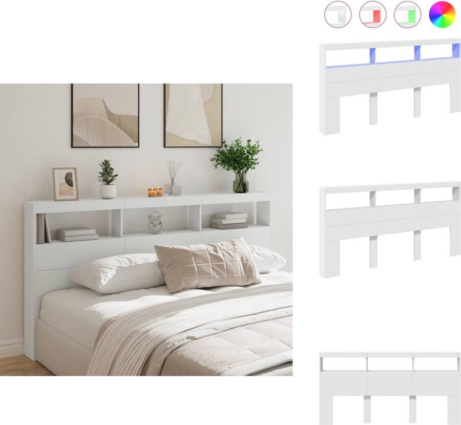 VidaXL Hoofdbordkast Hoofdbordkasten Hoofdbord Kast Hoofdbord Kast Bed Hoofdbordkast met LED-verlichting 200x17x102 cm wit