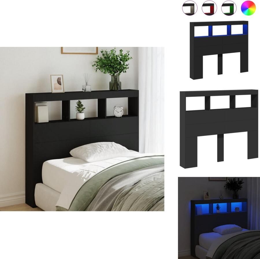 VidaXL Hoofdbordkast Hoofdbordkasten Hoofdbord Kast Hoofdbord Kast Bed Hoofdbordkast met LED-verlichting 120x17x102 cm zwart