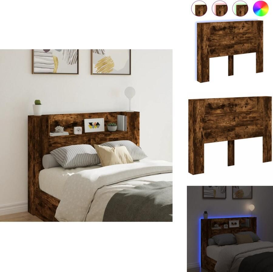 VidaXL Hoofdbordkast Hoofdbordkasten Hoofdbord Kast Hoofdbord Kast Bed Hoofdbordkast met LED 140x16 5x103 5 cm gerookt eikenkleurig