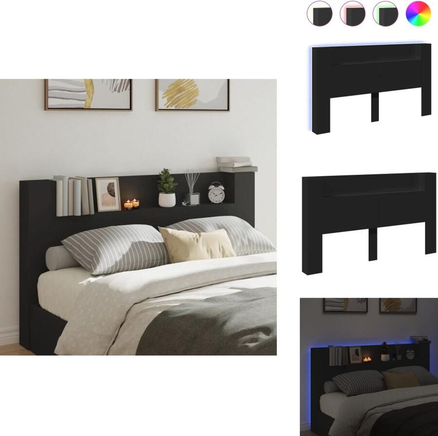 VidaXL Hoofdbordkast Hoofdbordkasten Hoofdbord Kast Hoofdbord Kast Bed Hoofdbordkast met LED-verlichting 180x16 5x103 5 cm zwart