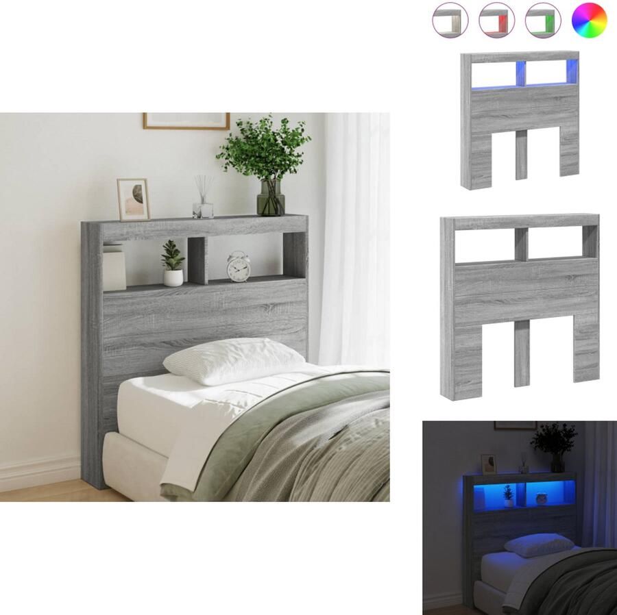 VidaXL Hoofdbordkast Hoofdbordkasten Hoofdbord Kast Hoofdbord Kast Bed Hoofdbordkast met LED-verlichting 100x17x102 cm grijs sonoma