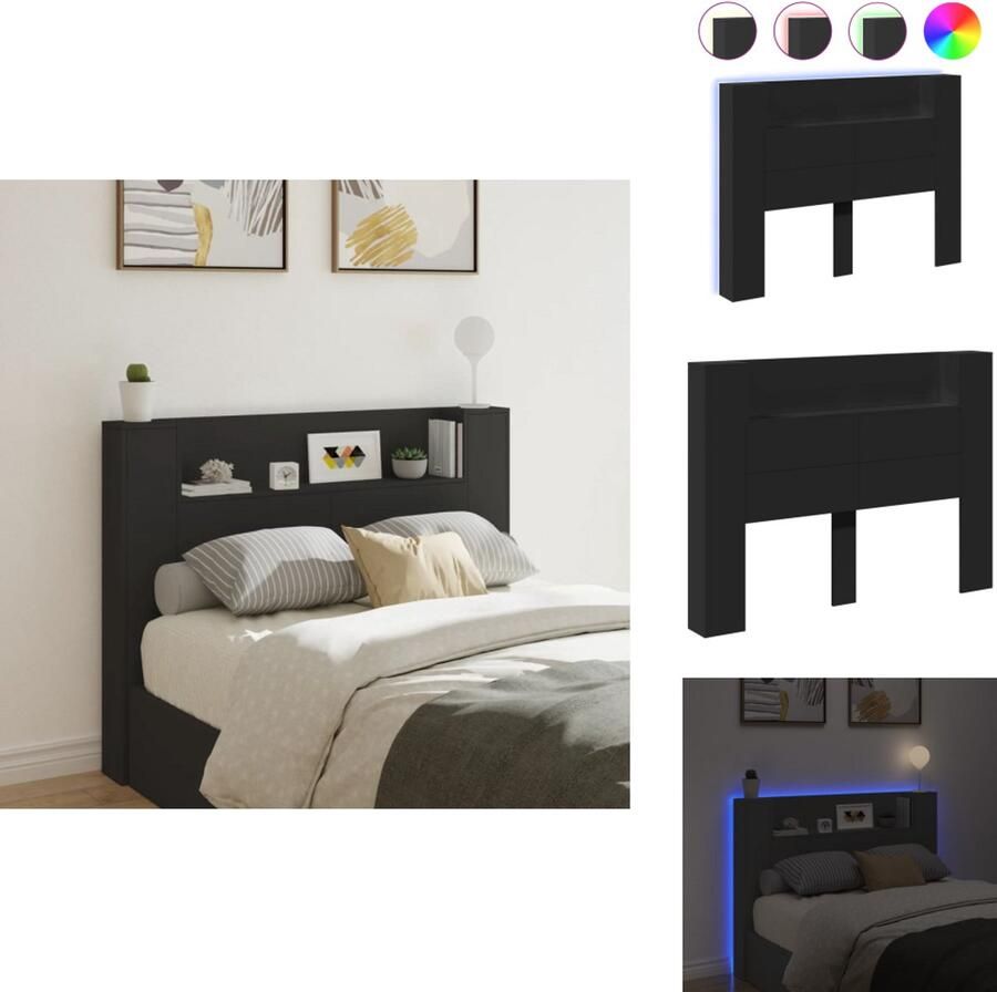 VidaXL Hoofdbordkast Hoofdbordkasten Hoofdbord Kast Hoofdbord Kast Bed Hoofdbordkast met LED-verlichting 140x16 5x103 5 cm zwart