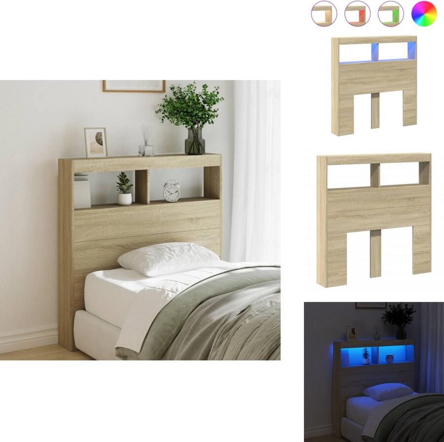 VidaXL Hoofdbordkast Hoofdbordkasten Hoofdbord Kast Hoofdbord Kast Bed Hoofdbordkast met LED-verlichting 100x17x102 cm sonoma eiken