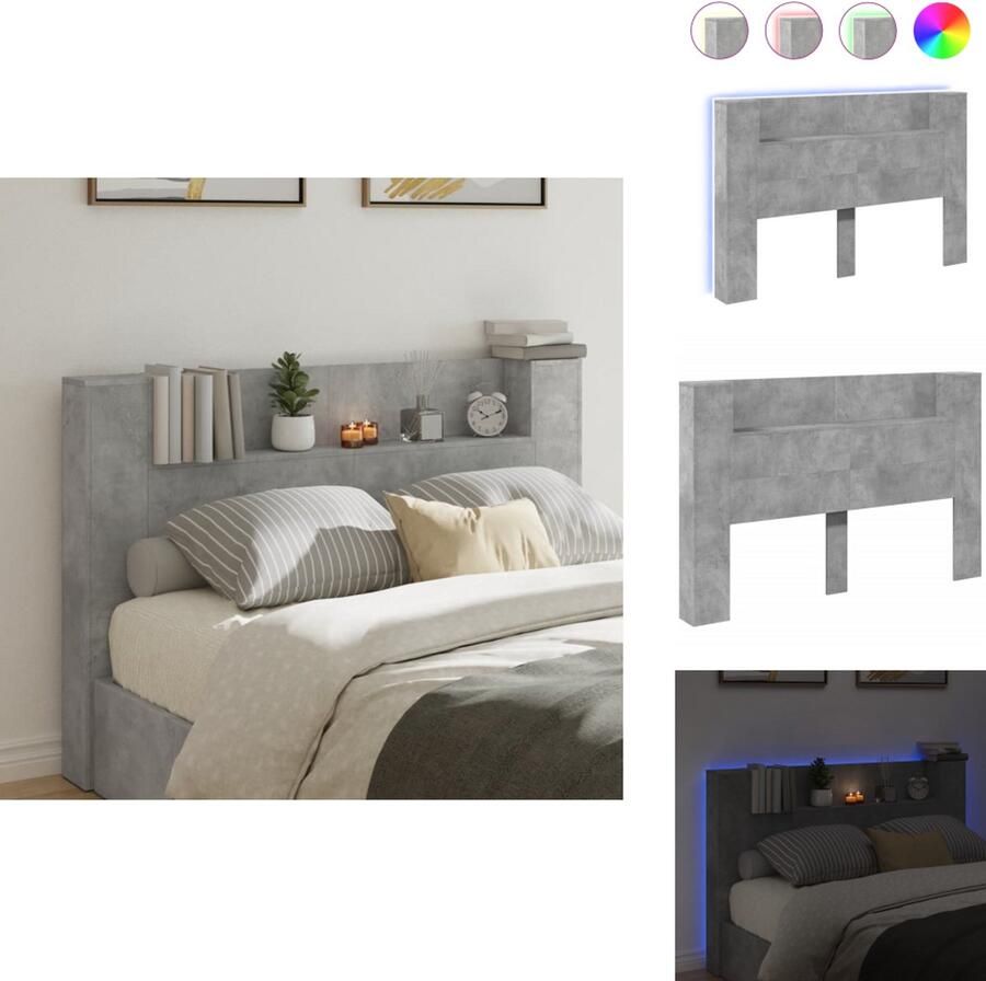VidaXL Hoofdbordkast Hoofdbordkasten Hoofdbord Kast Hoofdbord Kast Bed Hoofdbordkast met LED-verlichting 160x16 5x103 5 cm betongrijs