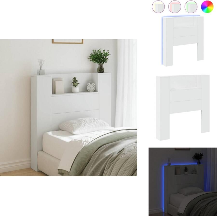 VidaXL Hoofdbordkast Hoofdbordkasten Hoofdbord Kast Hoofdbord Kast Bed Hoofdbordkast met LED-verlichting 100x16 5x103 5 cm wit