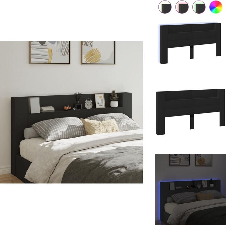 VidaXL Hoofdbordkast Hoofdbordkasten Hoofdbord Kast Hoofdbord Kast Bed Hoofdbordkast met LED-verlichting 200x16 5x103 5 cm zwart