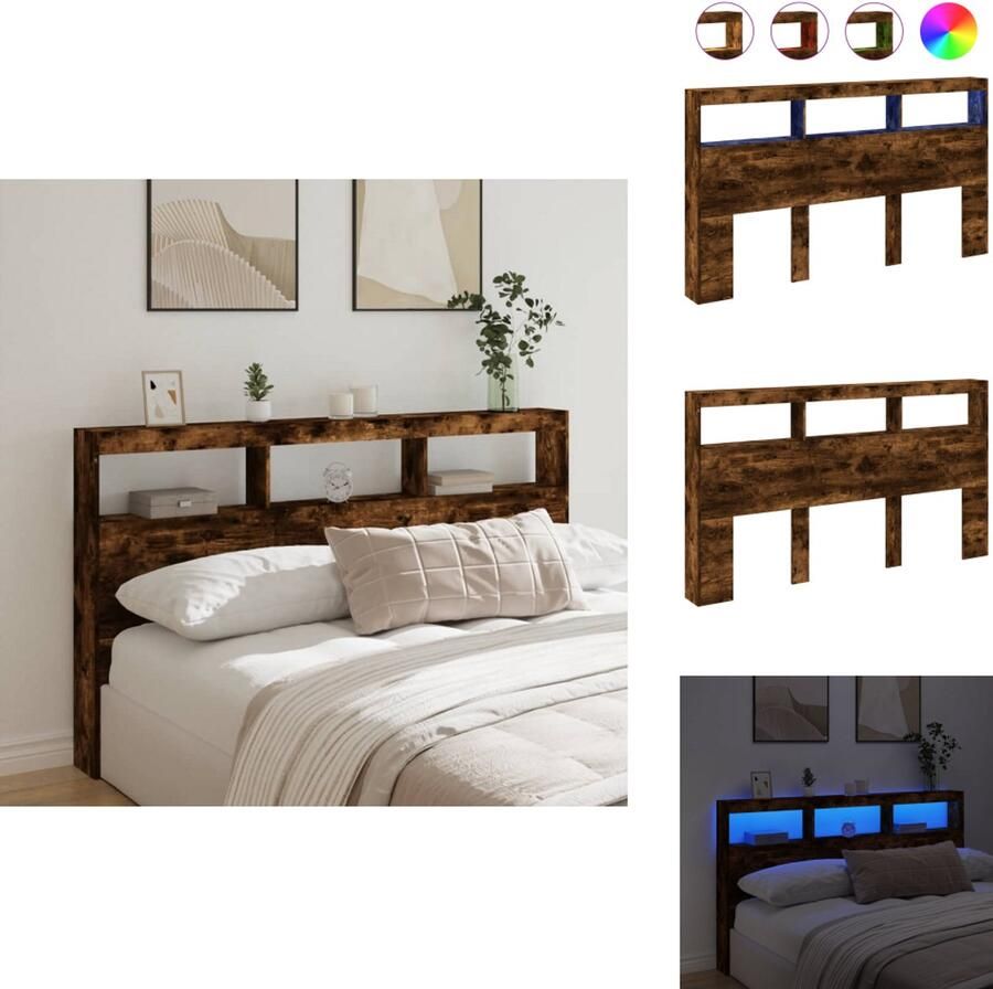 VidaXL Hoofdbordkast Hoofdbordkasten Hoofdbord Kast Hoofdbord Kast Bed Hoofdbordkast met LED-verlichting 180x17x102 cm gerookt eiken