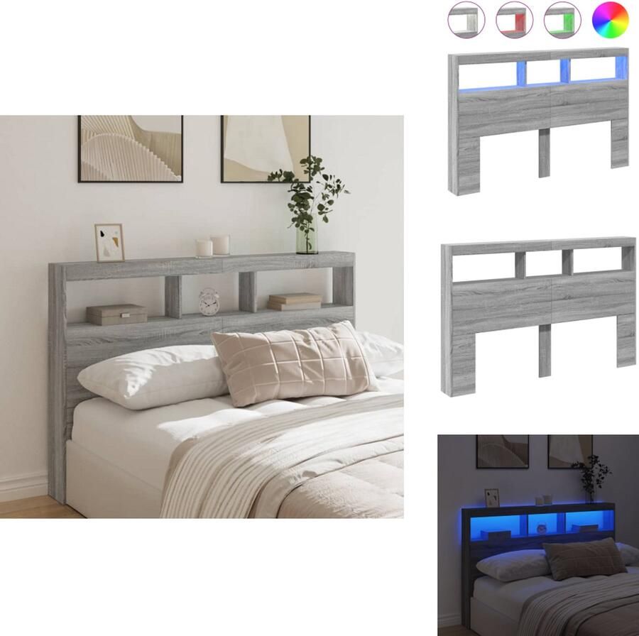VidaXL Hoofdbordkast Hoofdbordkasten Hoofdbord Kast Hoofdbord Kast Bed Hoofdbordkast met LED-verlichting 160x17x102 cm grijs sonoma