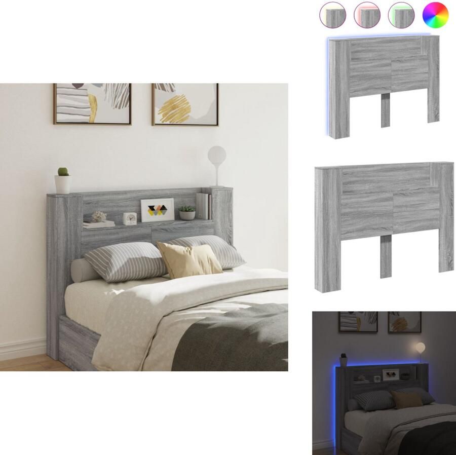 VidaXL Hoofdbordkast Hoofdbordkasten Hoofdbord Kast Hoofdbord Kast Bed Hoofdbordkast met LED 140x16 5x103 5 cm grijs sonoma