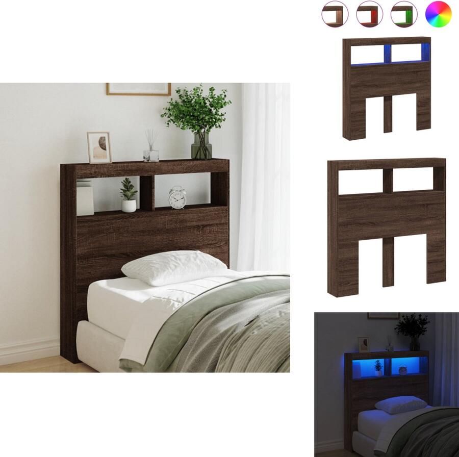 VidaXL Hoofdbordkast Hoofdbordkasten Hoofdbord Kast Hoofdbord Kast Bed Hoofdbordkast met LED-verlichting 100x17x102 cm bruin eiken