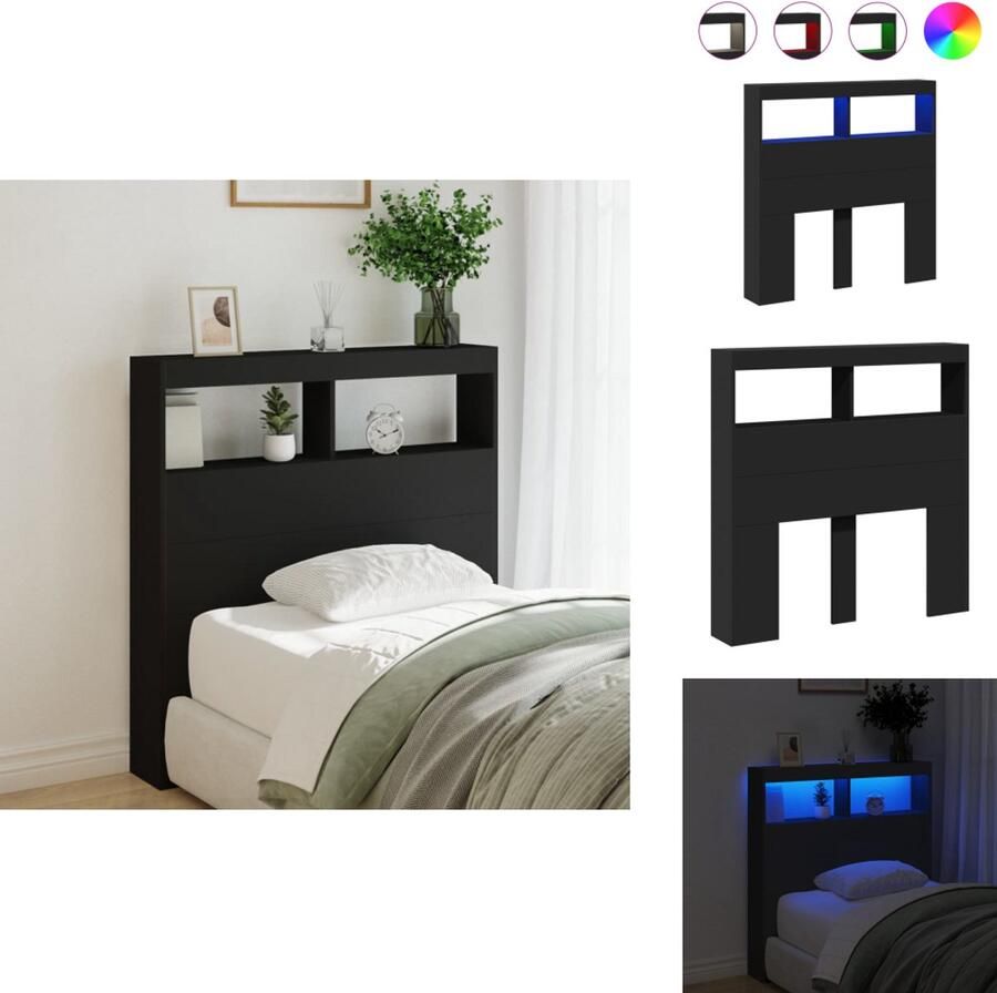 VidaXL Hoofdbordkast Hoofdbordkasten Hoofdbord Kast Hoofdbord Kast Bed Hoofdbordkast met LED-verlichting 100x17x102 cm zwart