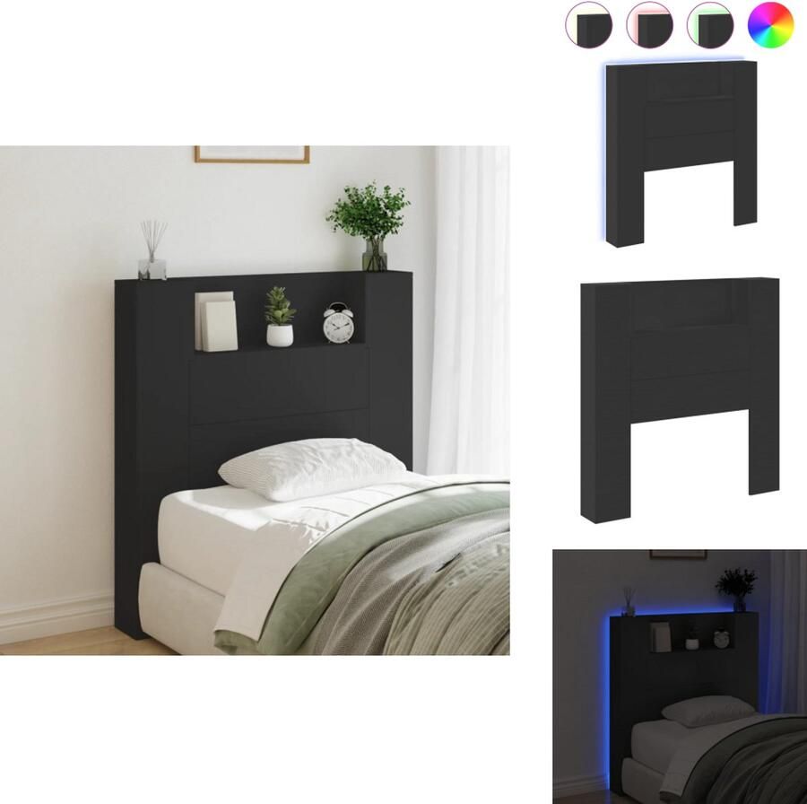 VidaXL Hoofdbordkast Hoofdbordkasten Hoofdbord Kast Hoofdbord Kast Bed Hoofdbordkast met LED-verlichting 100x16 5x103 5 cm zwart