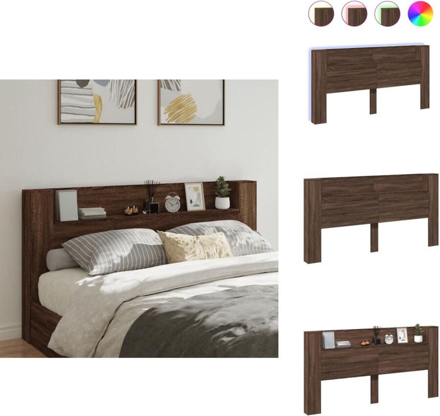 VidaXL Hoofdbordkast Hoofdbordkasten Hoofdbord Kast Hoofdbord Kast Bed Hoofdbordkast met LED-verlichting 200x16 5x103 5 cm bruin eiken