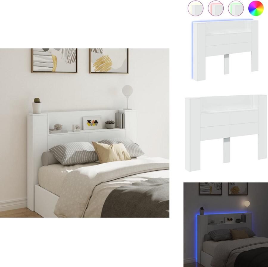 VidaXL Hoofdbordkast Hoofdbordkasten Hoofdbord Kast Hoofdbord Kast Bed Hoofdbordkast met LED-verlichting 140x16 5x103 5 cm wit
