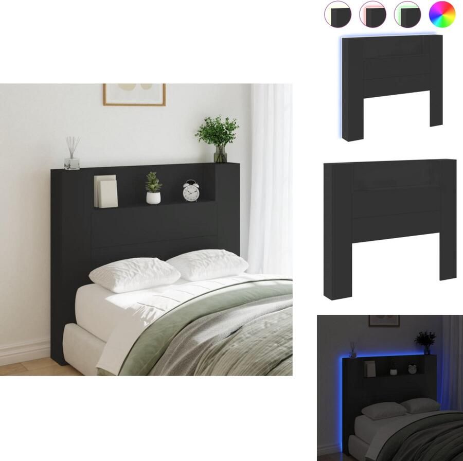 VidaXL Hoofdbordkast Hoofdbordkasten Hoofdbord Kast Hoofdbord Kast Bed Hoofdbordkast met LED-verlichting 120x16 5x103 5 cm zwart